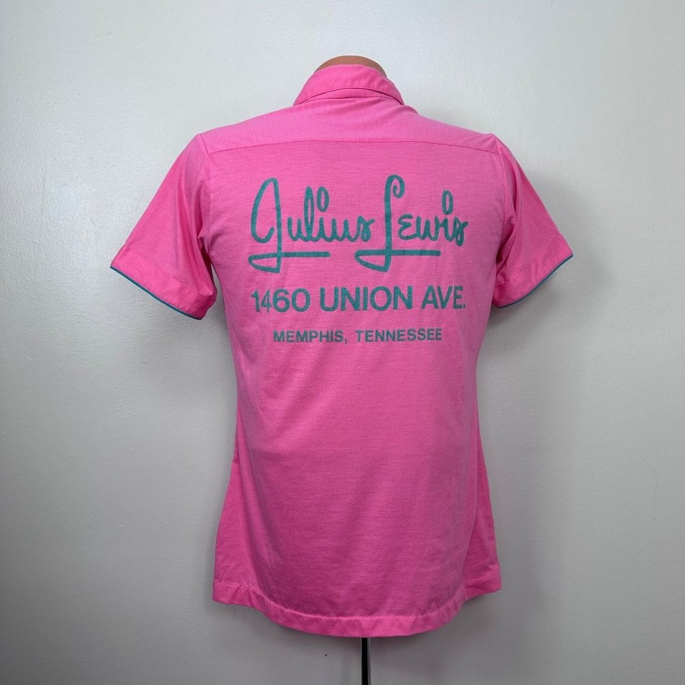 Vintage 1970s Pink Bowling Polo Shirt, Julius Lewis Memphis L Angle AMF Size M/L
